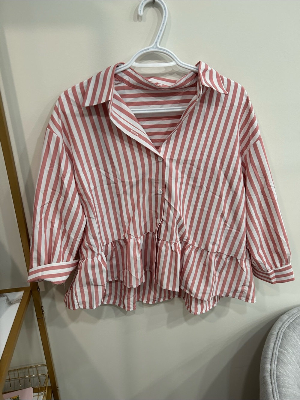 Girls Pink & White Striped Peplum Button-Up Shirt